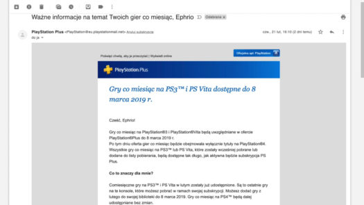 E-mail o końcu gier w PlayStation Plus na PlayStation 3 i PlayStation Vita
