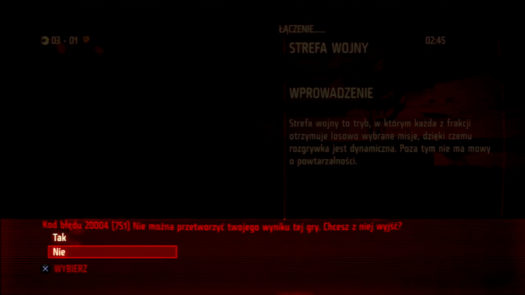 Ekran informujący o braku możliwości przetworzenia wyniku dla gry Killzone 3