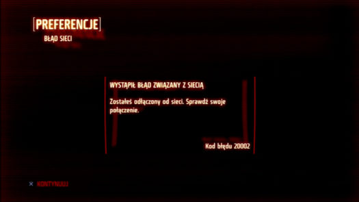 Ekran informujący o utraconym połączeniu z serwerem dla gry Killzone 3