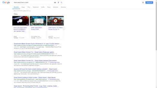Wyniki wyszukiwania w Google po wpisania hasła: "dead island black screen"