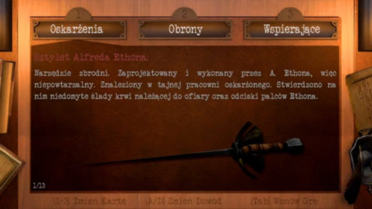 Oskarżenia, obrony i wspierające w grze Bohemian Killing