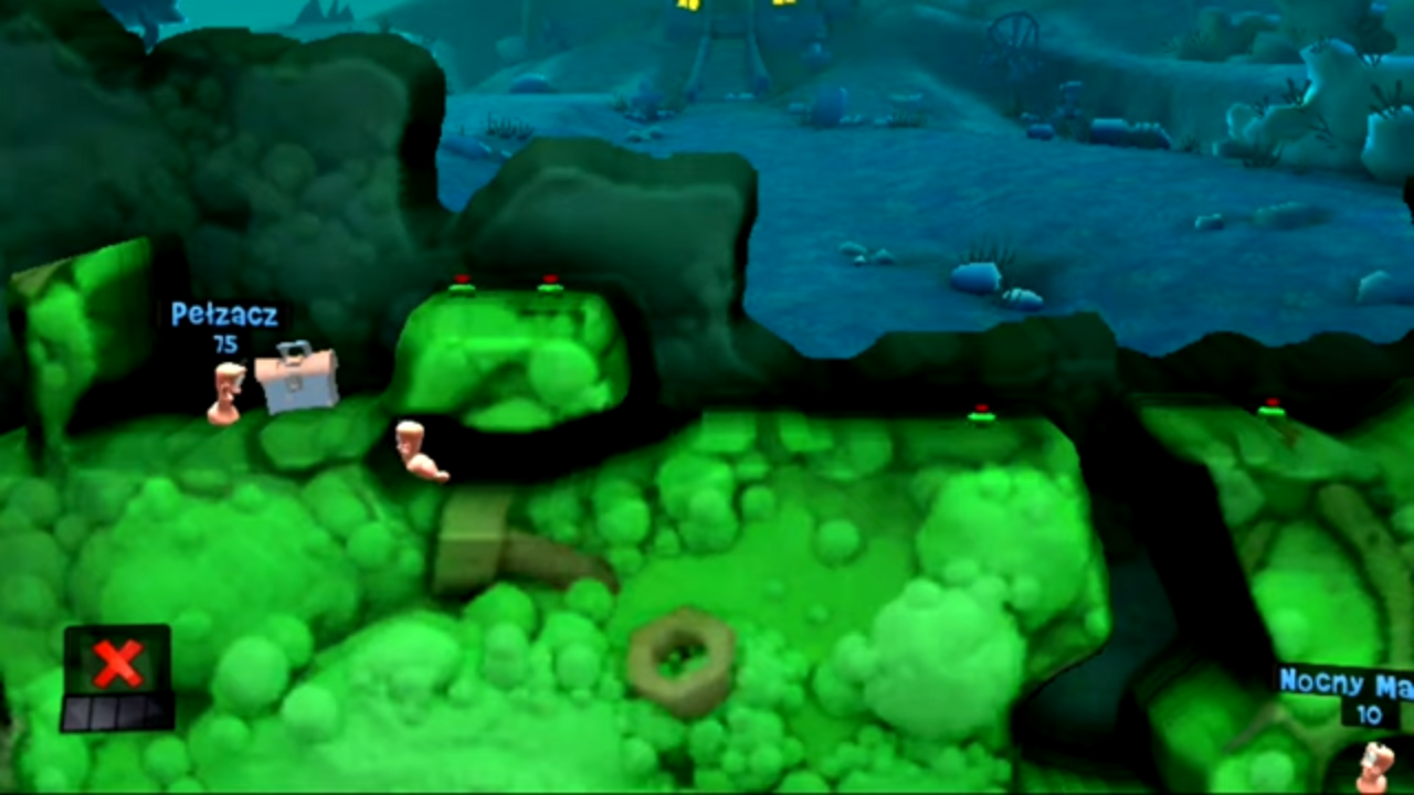 Kształt tunelu umożliwiającego uniknięcie aktywacji Min na wzniesieniu w łamigłówce Wystarczy jeden krok (ogólnie 14 łamigłówka i 4 w motywie Strachu) w grze Worms Revolution Extreme